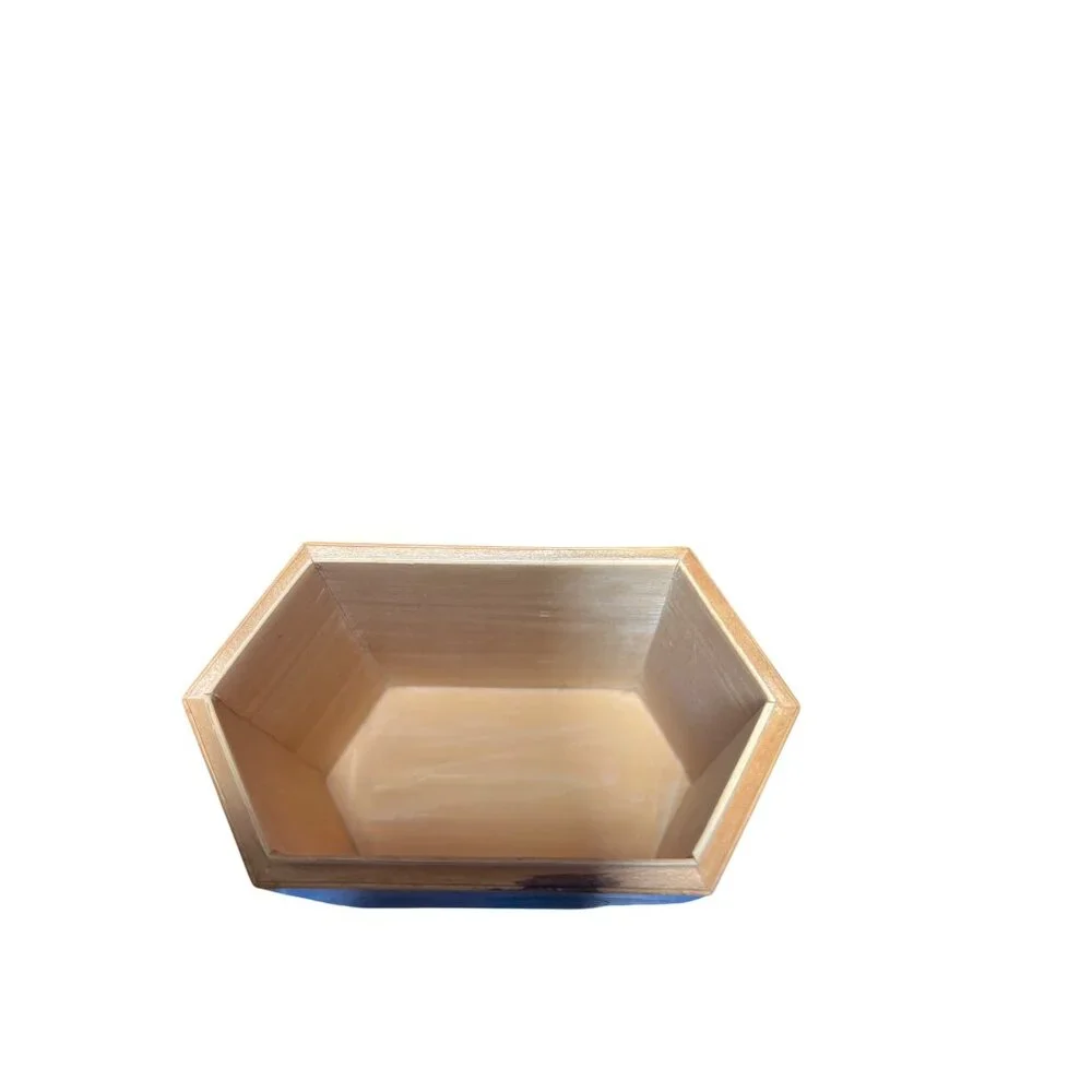 Vintage Asian Wooden Storage Box Hexogonal Floral Mauchline Tea Lidded